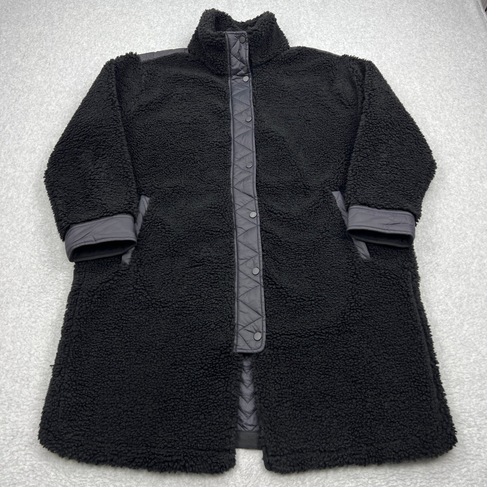 Athleta Cozy Day Hybrid Coat Women's XL Black Sherpa Snap Front Longline 818454